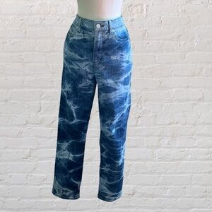 Lands' End high-waisted, straight leg, tie-dye blue denim women's jeans